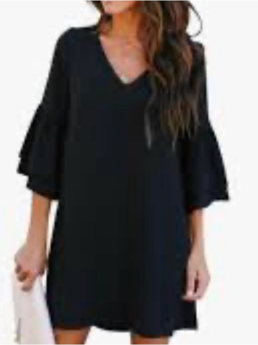 V-Neck Black Midi Dress with Ruffle‎ Sleeves